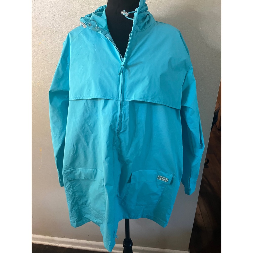 L.L. BEAN Rain Jacket Hooded Windbreaker Womens XL Blue Vintage Gorpcore